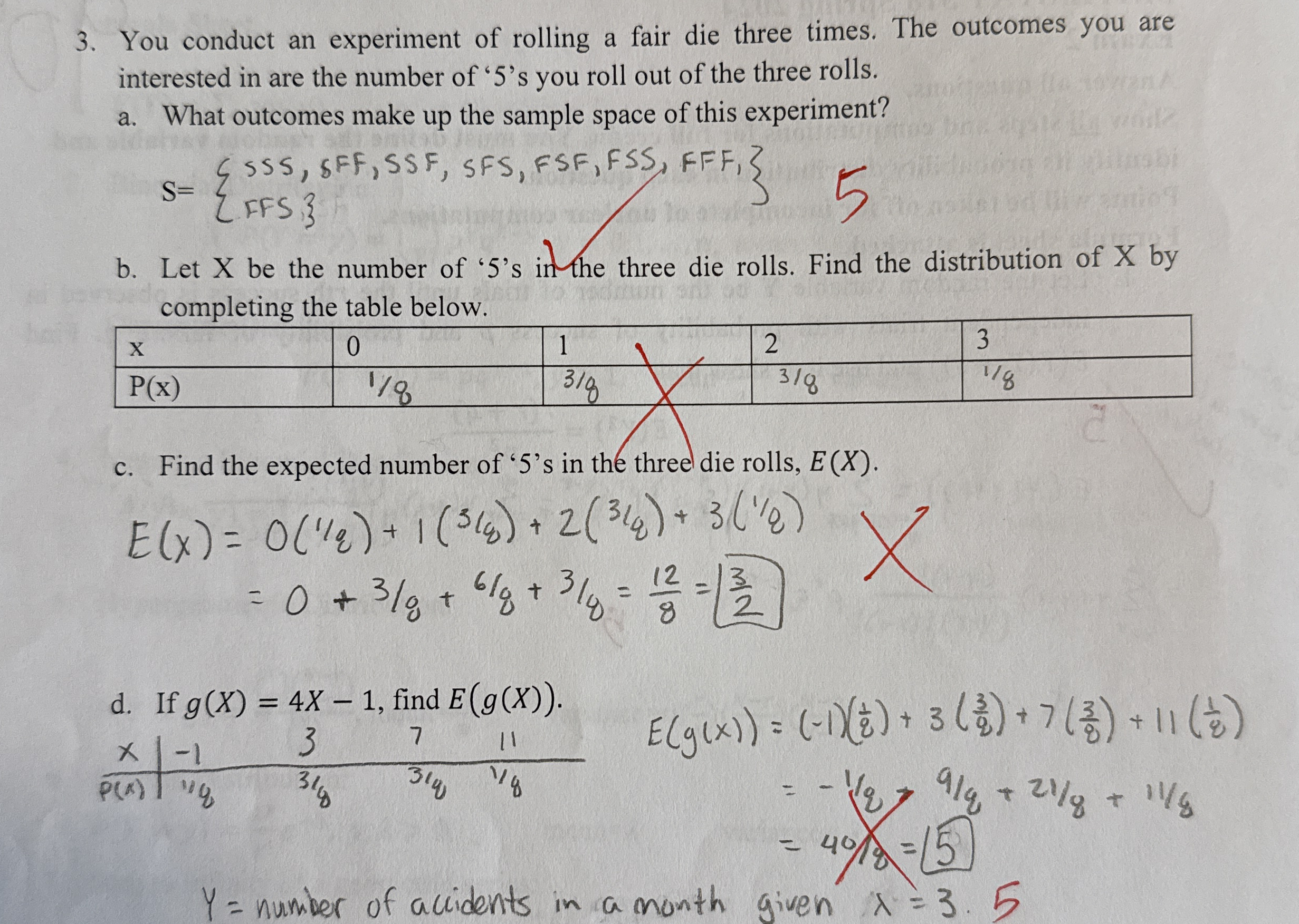 Solved You conduct an experiment of rolling a fair die three | Chegg.com