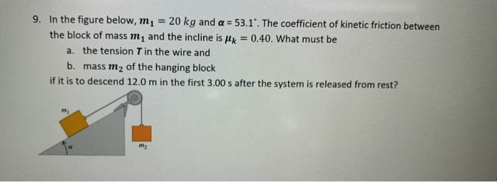 Solved 9. In the figure below, m1 = 20 kg and a = 53.1'. The | Chegg.com