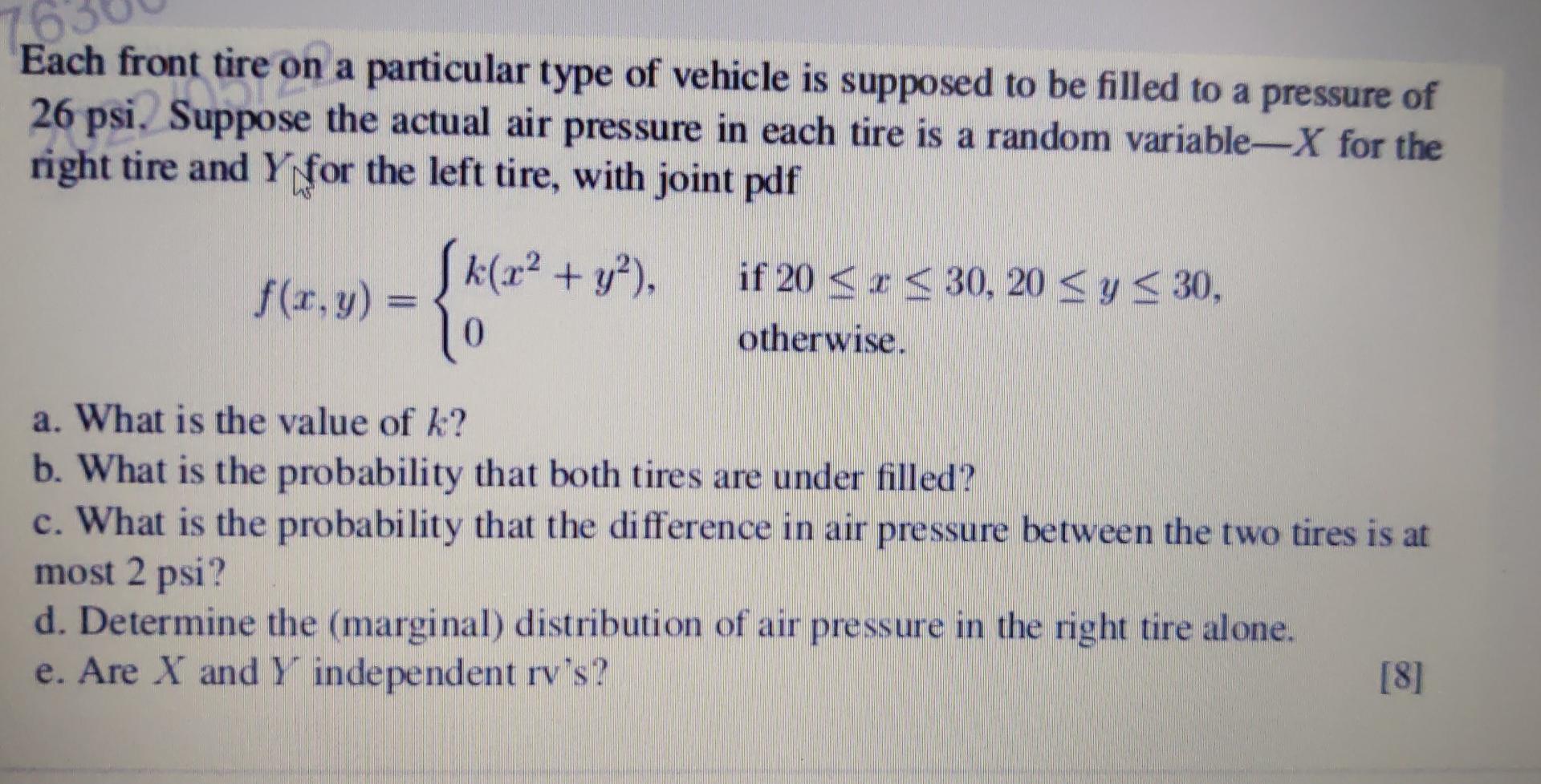 Solved Each Front Tire On A Particular Type Of Vehicle Is | Chegg.com