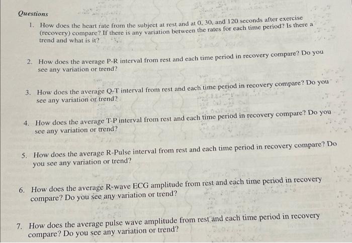 Solved Questions 1. How does the heart rate from the subject | Chegg.com