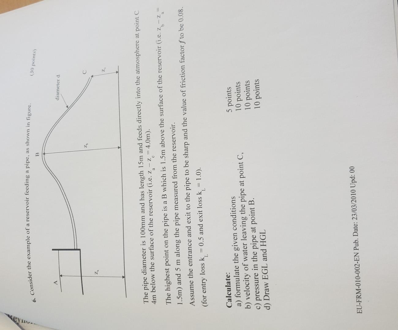 Solved The Pipe Diameter Is 100 Mm And Has Length 15 M And | Chegg.com