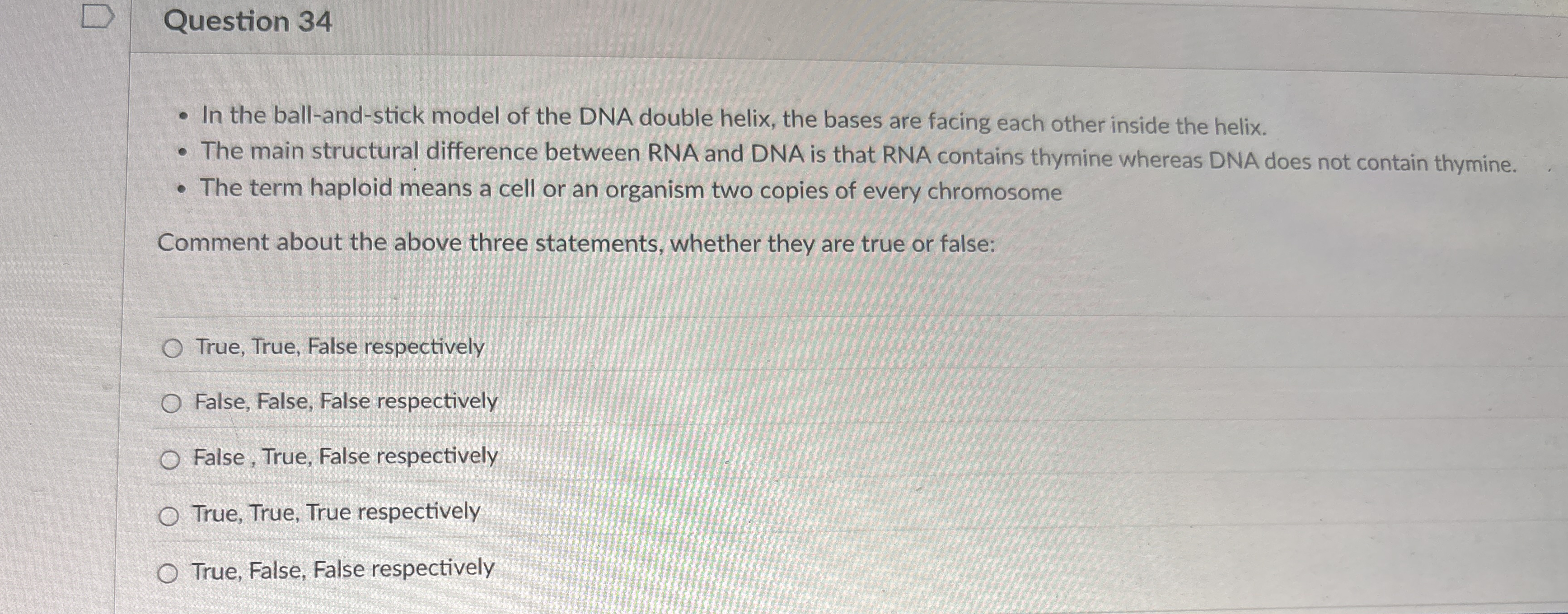 Solved Question 34In the ball-and-stick model of the DNA | Chegg.com
