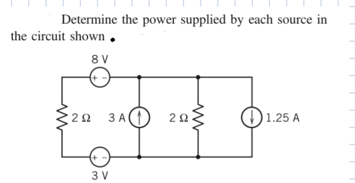 Solved Determine the power supplied by each source in the | Chegg.com