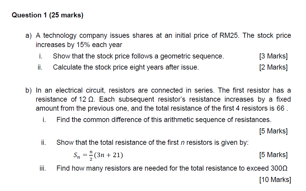 Solved Question 1 (25 ﻿marks)a15% ﻿each yeari. ﻿Show that | Chegg.com