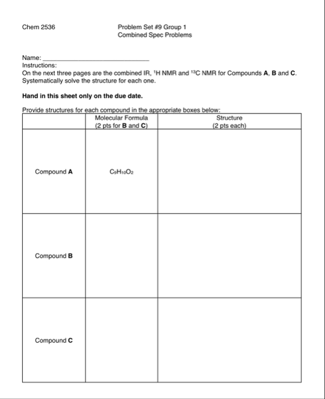 Chem 2536Problem Set #9 ﻿Group 1Combined Spec | Chegg.com