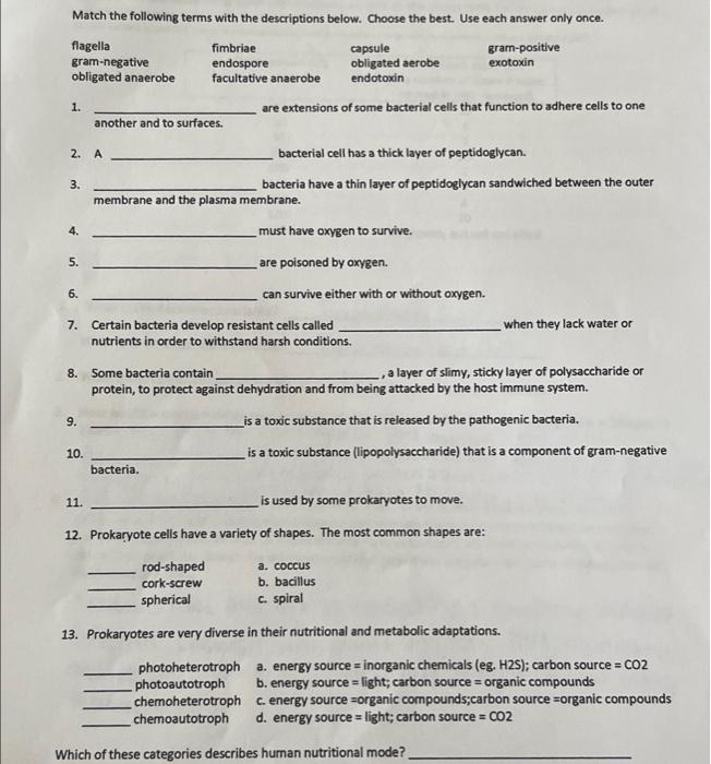 Solved Match The Following Terms With The Descriptions