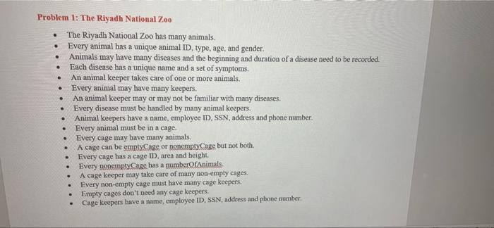 Solved . . . . Problem 1: The Riyadh National Zoo The Riyadh | Chegg.com