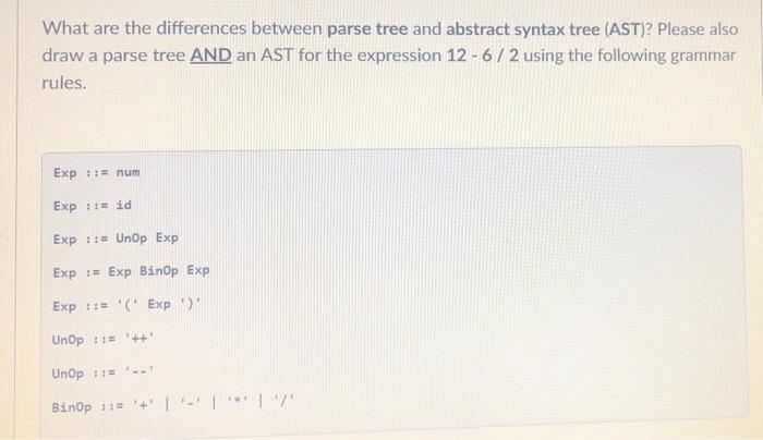 Solved What are the differences between parse tree and | Chegg.com