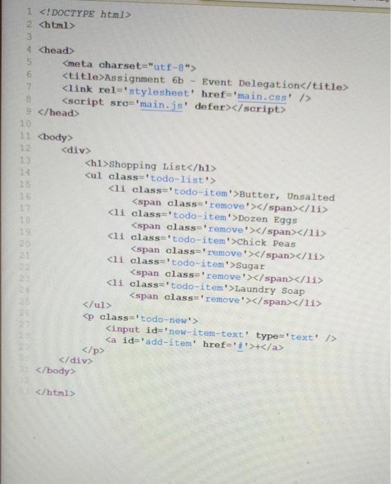 Solved Assignment 6b - Event Delegation Before starting, | Chegg.com