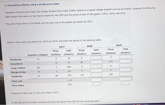 Solved 1. Calculating Inflation Using A Simple Price Index | Chegg.com