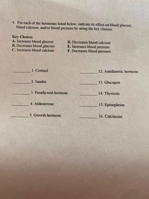 Solved 4. For each of the hormones listed below, indicate | Chegg.com