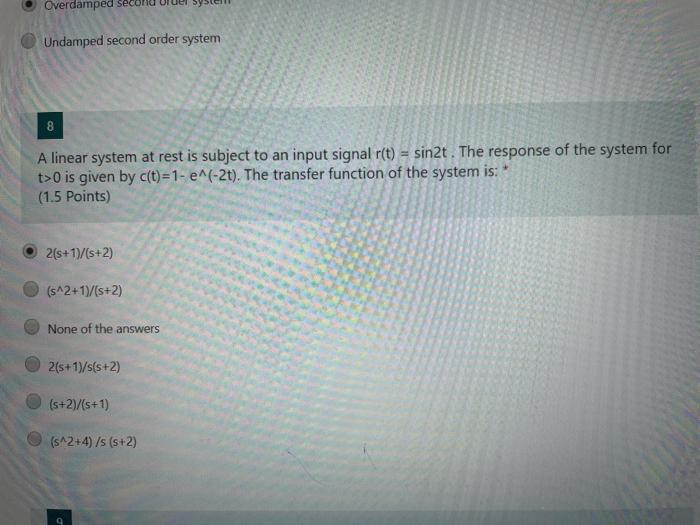 Solved Overdamped Undamped second order system 8 A linear | Chegg.com