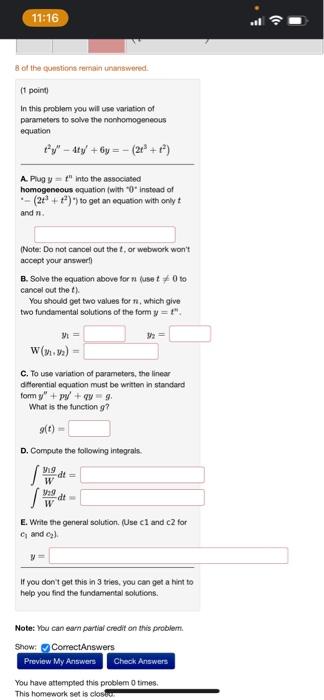 Solved (1 point) In this problem you will use variation of | Chegg.com