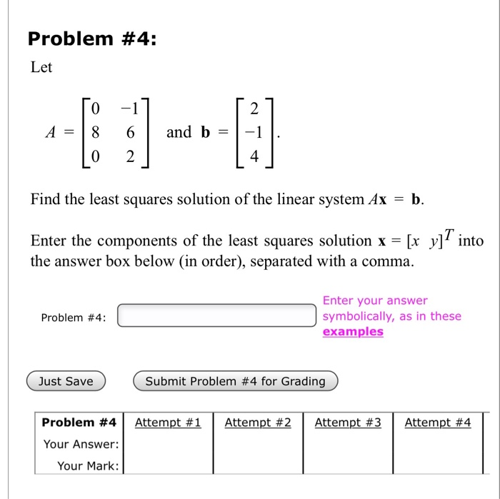 Solved Problem #4: Let A = [o 8 Lo -1] 6 2 And B = -1 Find | Chegg.com