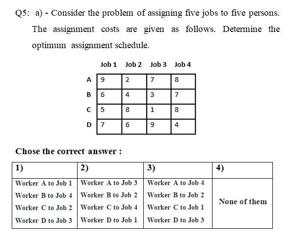 Solved Q5: A) - Consider The Problem Of Assigning Five Jobs | Chegg.com