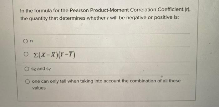 Solved In the formula for the Pearson Product-Moment | Chegg.com