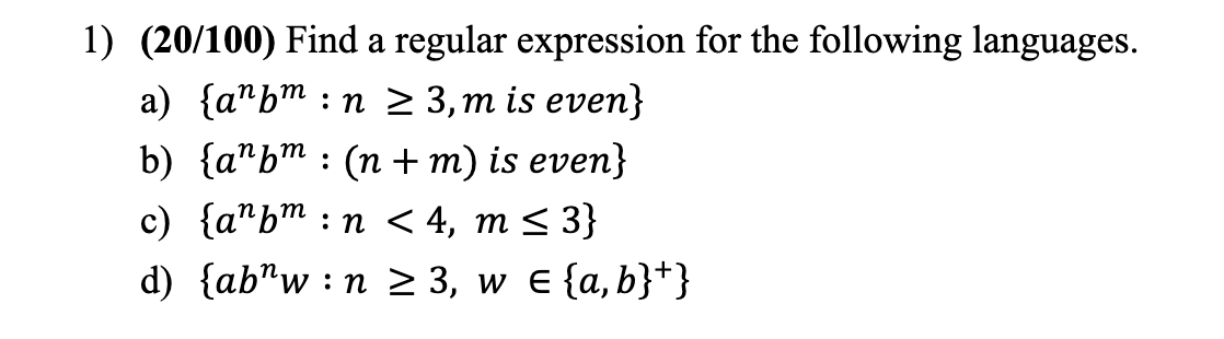 Solved (20100) ﻿Find a regular expression for the following | Chegg.com