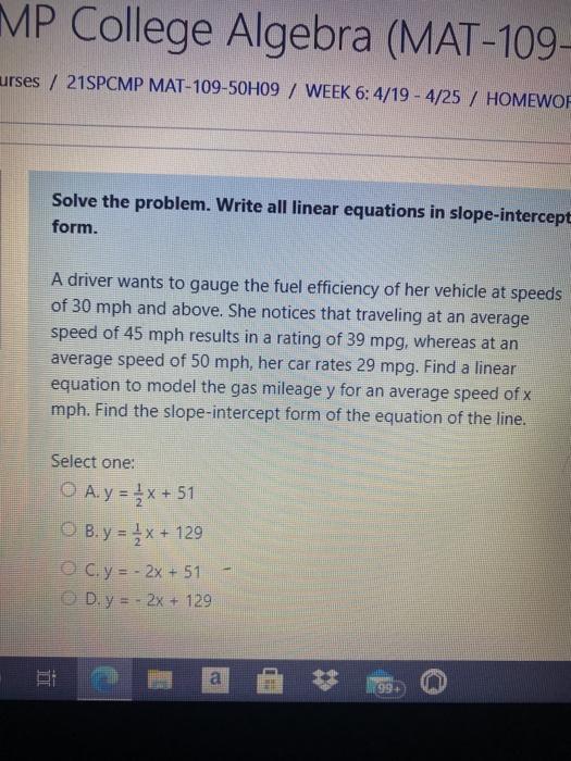 Solved MP College Algebra (MAT-109– urses / 21SPCMP | Chegg.com
