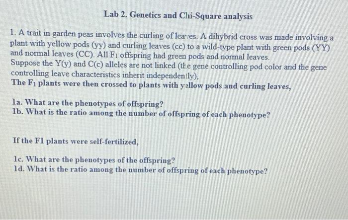 Solved Lab 2. Genetics and Chi-Square analysis 1. A trait in | Chegg.com