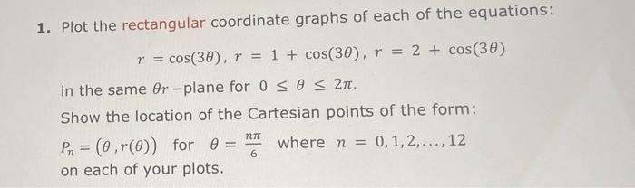 Solved 1. Plot the rectangular coordinate graphs of each of | Chegg.com