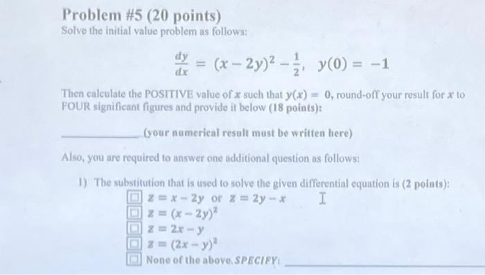 Solved Problem #5 (20 Points) Solve The Initial Value | Chegg.com