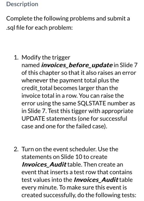 Solved Description Complete the following problems and | Chegg.com