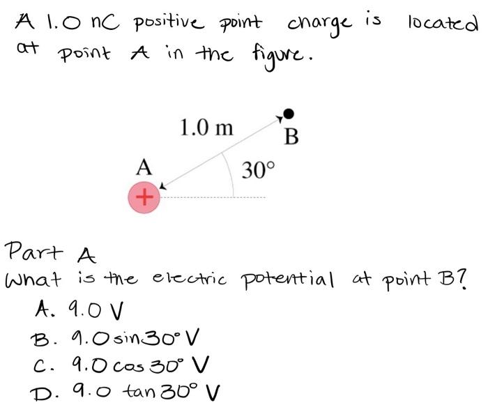 Solved is located A 1.0 nC positive point charge point A in | Chegg.com