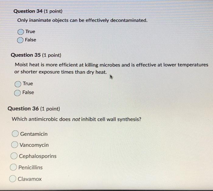 Solved Question 34 (1 Point) Only Inanimate Objects Can Be | Chegg.com