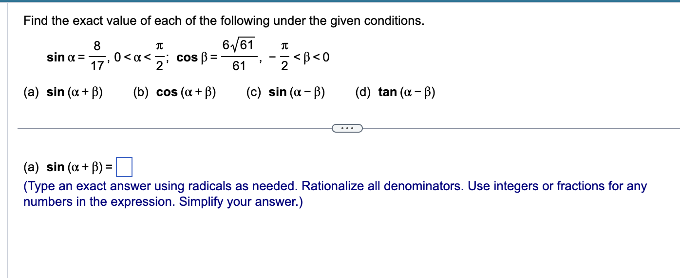 Solved Find the exact value of each of the following under | Chegg.com