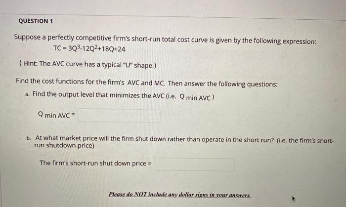 Solved QUESTION 1 Suppose A Perfectly Competitive Firm's | Chegg.com