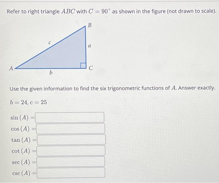Solved Refer to right triangle ABC with C=90∘ as shown in | Chegg.com