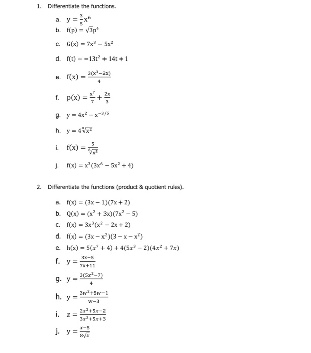 Solved 1 Differentiate The Functions A Y X6 B F P Chegg Com