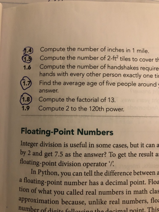 Compute the number of inches in 1 mile. Compute the number of 2-ft? tiles to cover th Compute the number of handshakes requir