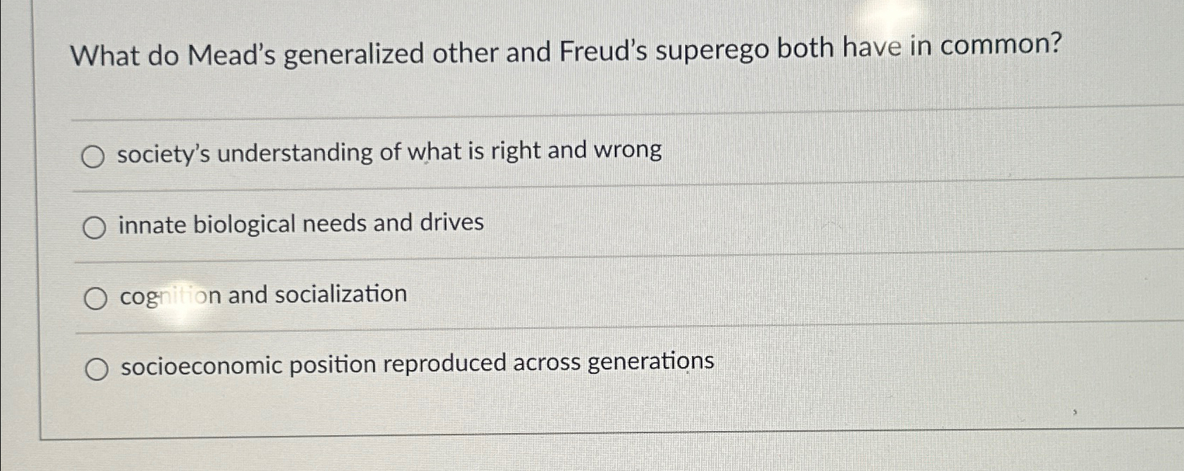 Solved What do Mead's generalized other and Freud's superego