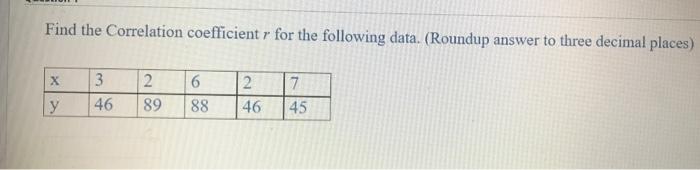 Solved Find the Correlation coefficient r for the following | Chegg.com