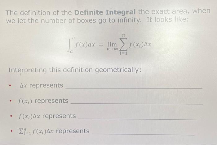 Solved The definition of the Definite Integral the exact | Chegg.com
