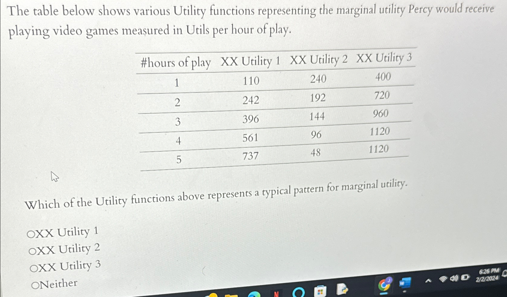 Solved The table below shows various Utility functions | Chegg.com