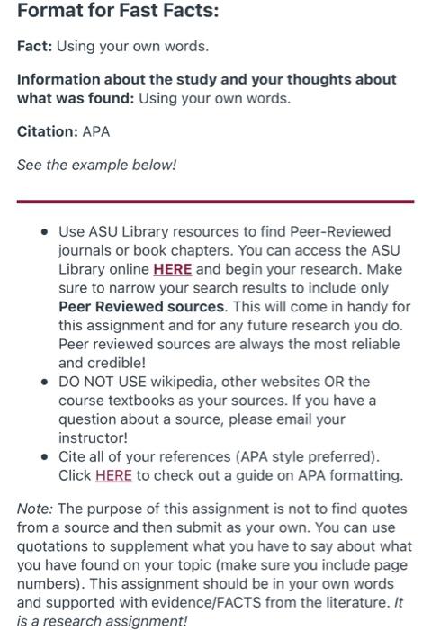 Solved Format for Fast Facts: Fact: Using your own words. | Chegg.com