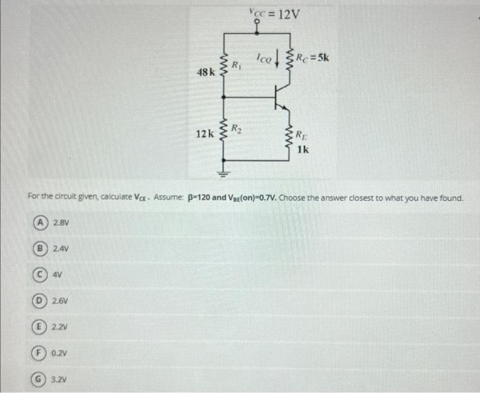 Solved For the circuit given, calculate Vcr. Assume β=120