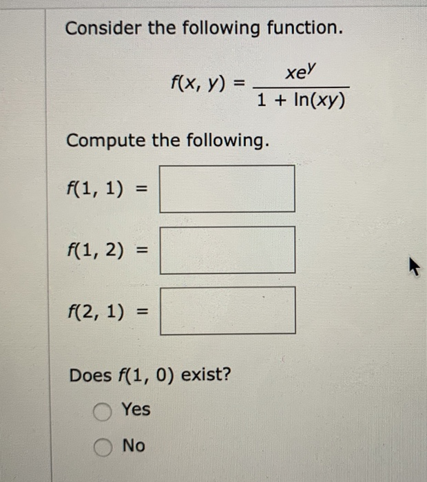 Solved Consider the following function. f(x, y) = xey 1 + | Chegg.com