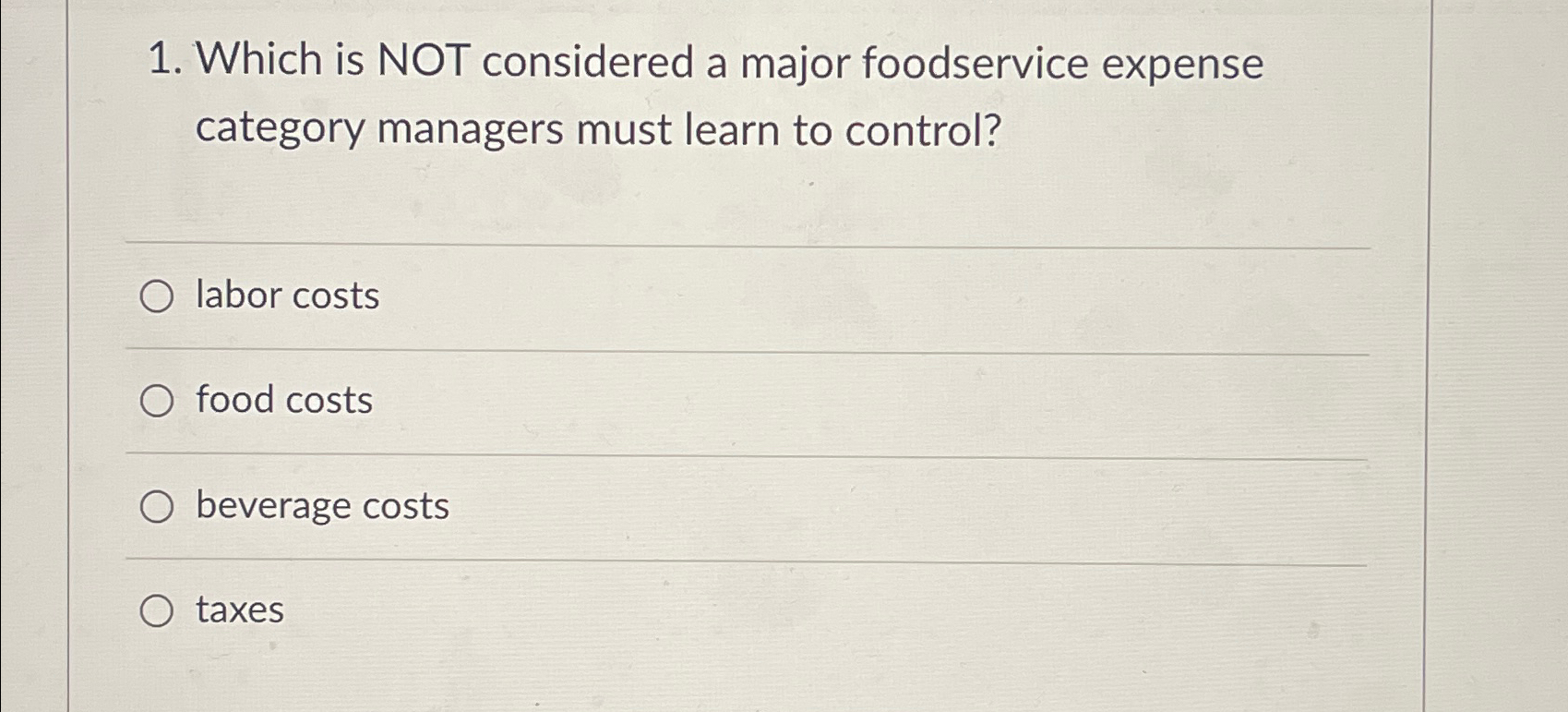 Solved Which is NOT considered a major foodservice expense