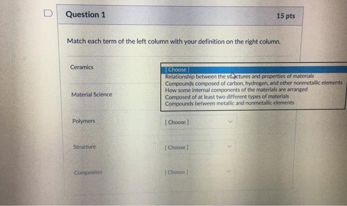 Solved D 1. Match each term of the left column with your | Chegg.com