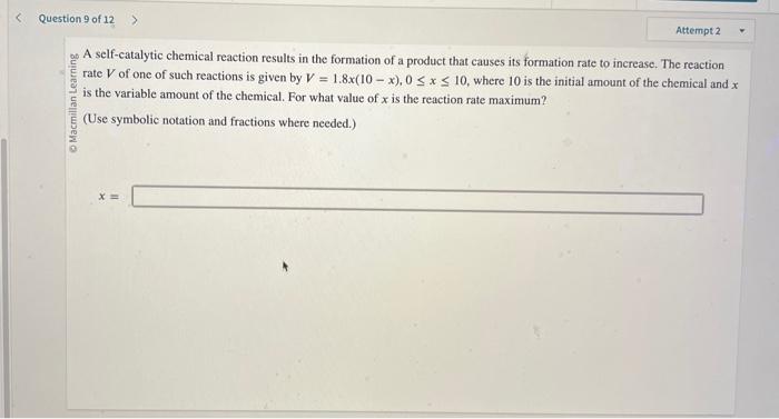 Solved A self‑catalytic chemical reaction results in the | Chegg.com