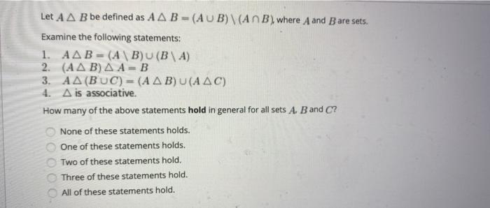 Solved Let A B Be Defined As A B=(A∪B)\(A∩B), Where A And B | Chegg.com