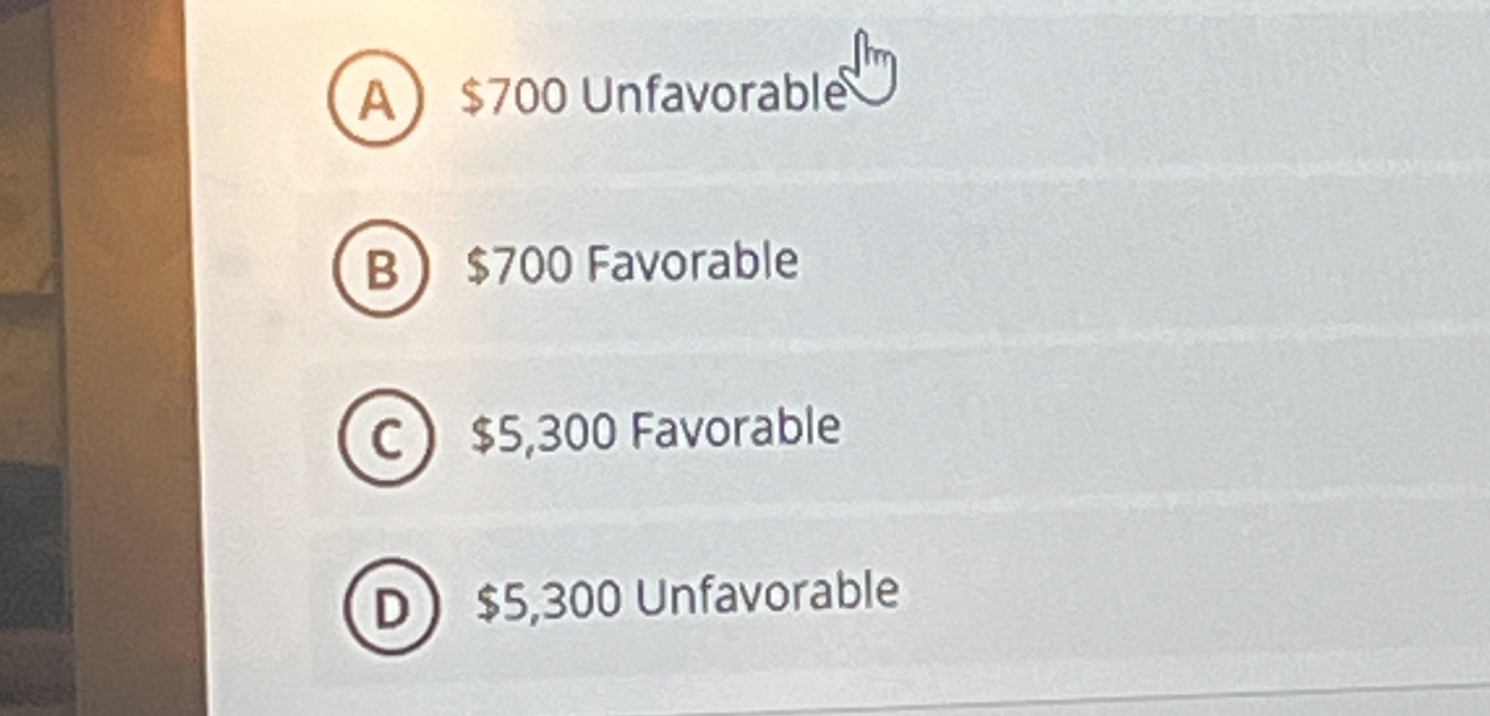 Solved by an EXPERT $700 ﻿Unfavorable$700 ﻿Favorable$5,300 | Chegg.com