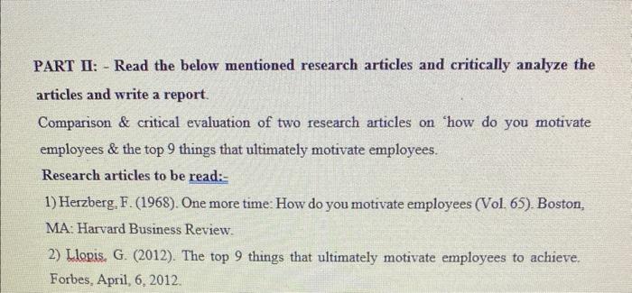 Solved PART II: - Read the below mentioned research articles | Chegg.com