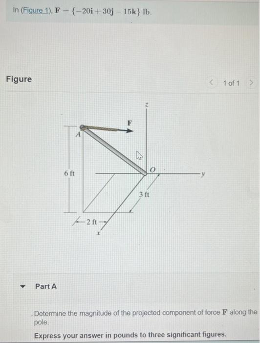 Solved In (Figure 1), F={−20i+30j−15k}lb Figure 1 of 1 Part | Chegg.com