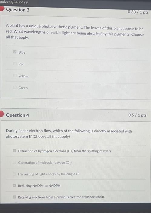 Solved quizzes/2485129 Question 3 0.33 / 1 pts A plant has a | Chegg.com