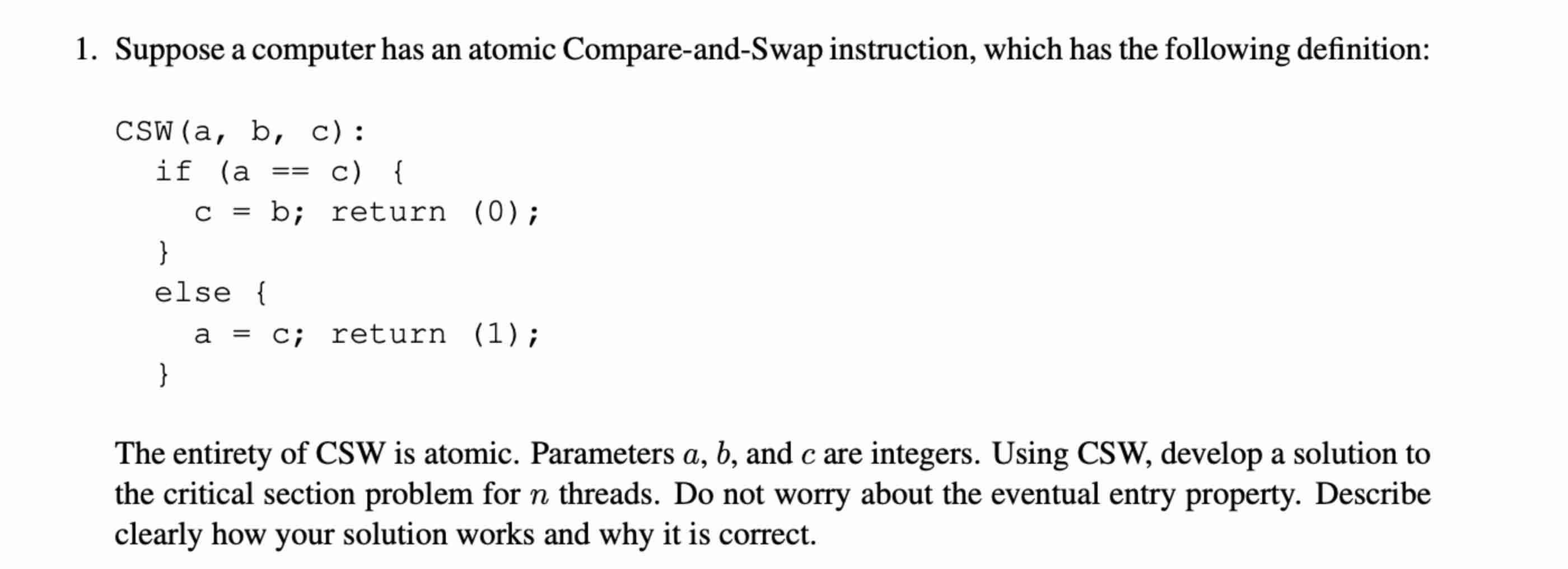 Suppose a computer has an atomic Compare-and-Swap | Chegg.com