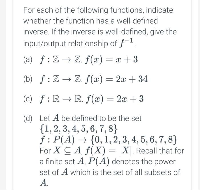 Solved For each of the following functions, indicate whether | Chegg.com